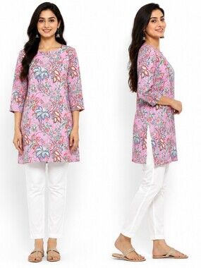 Style Union Pink Floral Rounded Neck Cotton Kurta Size Medium